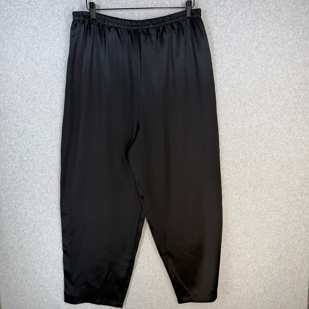 Morgan Taylor Womens Black Satin Pants Size Large Elastic Waist Wide Leg Pull On
